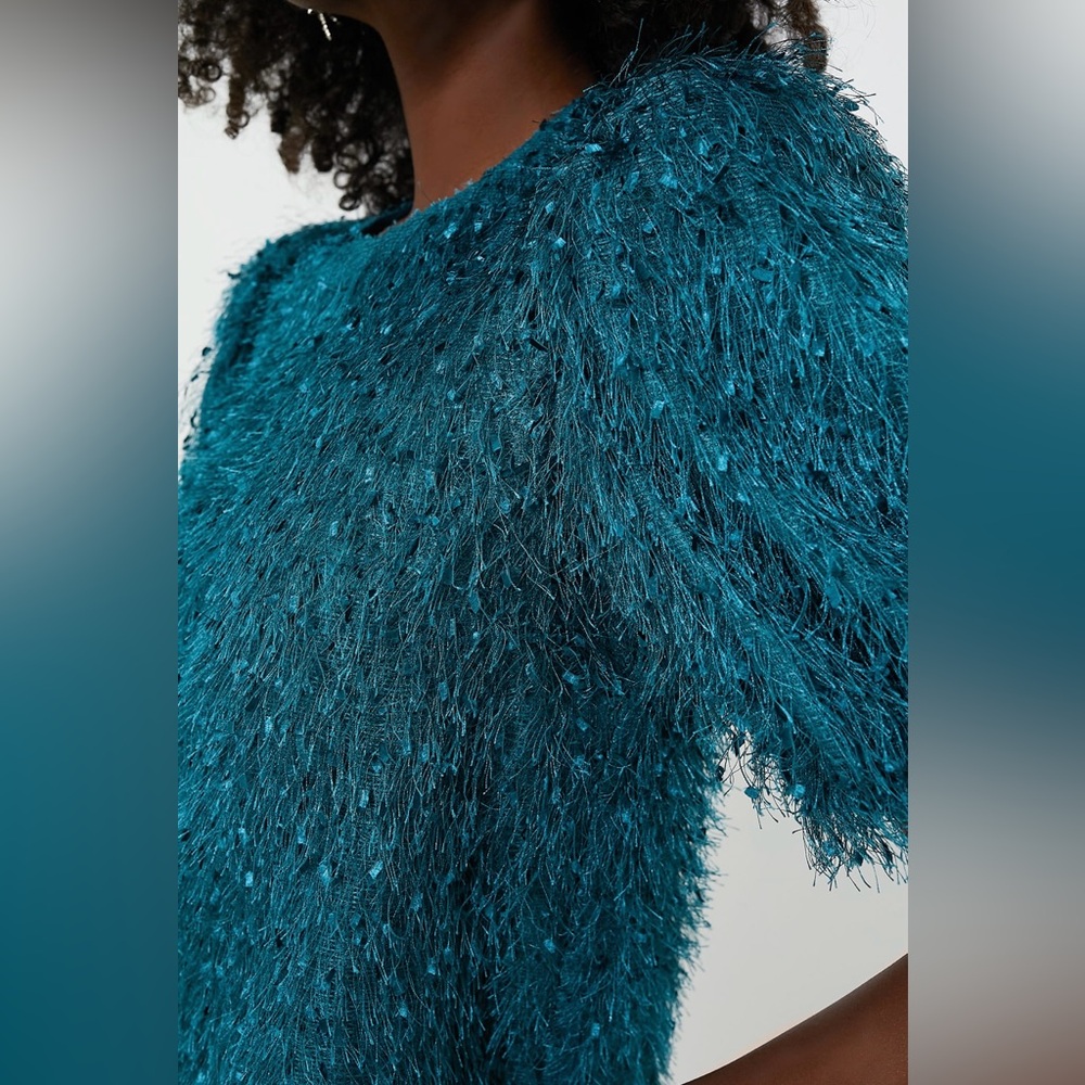 Tuckernuck Teal Metallic Eyelash Crewneck Sweater